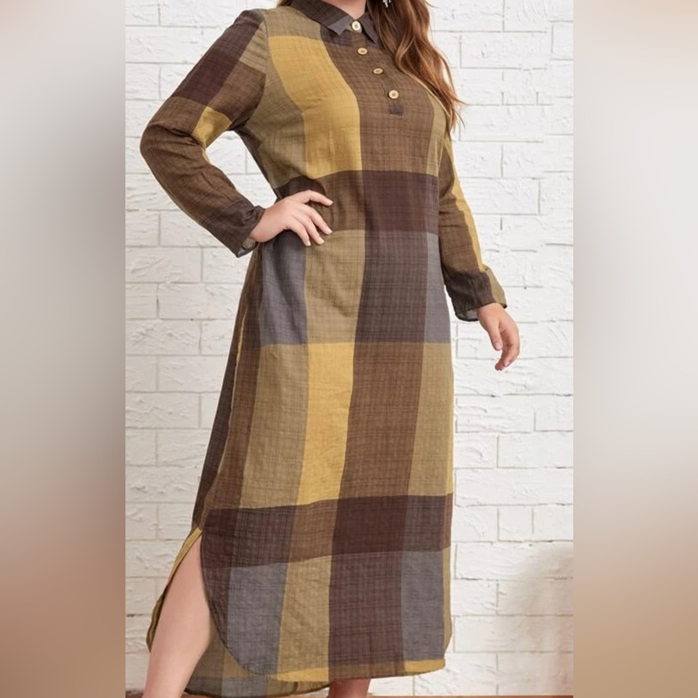 Plaid Colorblock Dress long New